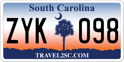 SC license plate ZYK098