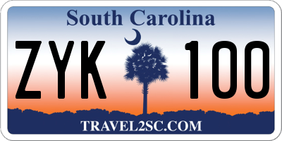 SC license plate ZYK100