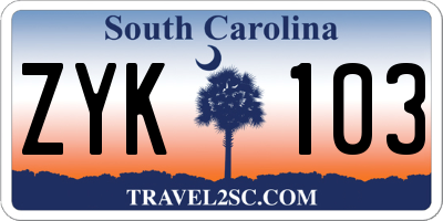 SC license plate ZYK103