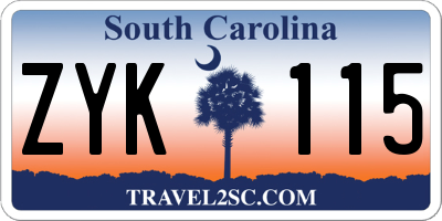 SC license plate ZYK115