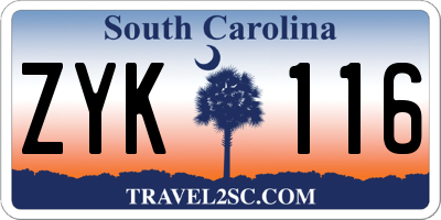 SC license plate ZYK116