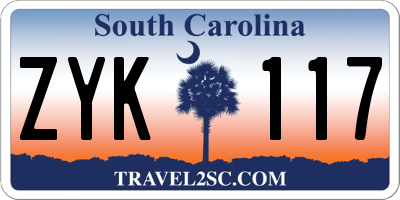 SC license plate ZYK117