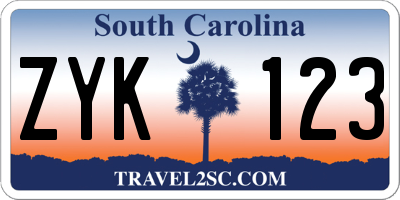 SC license plate ZYK123