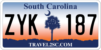 SC license plate ZYK187