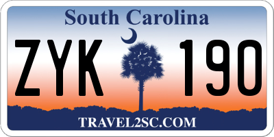 SC license plate ZYK190