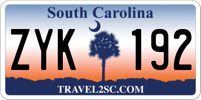 SC license plate ZYK192