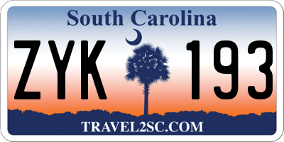 SC license plate ZYK193