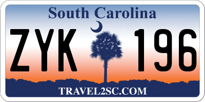 SC license plate ZYK196