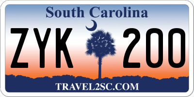 SC license plate ZYK200