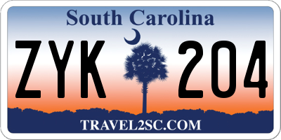 SC license plate ZYK204