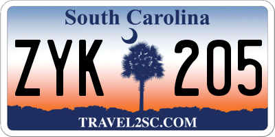 SC license plate ZYK205