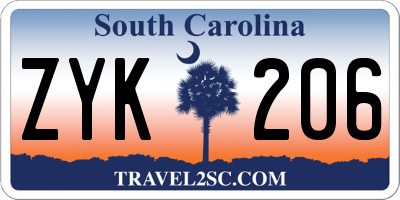 SC license plate ZYK206