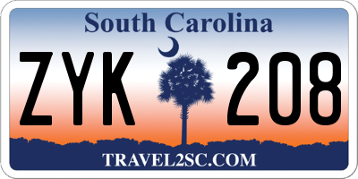 SC license plate ZYK208