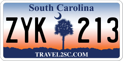 SC license plate ZYK213