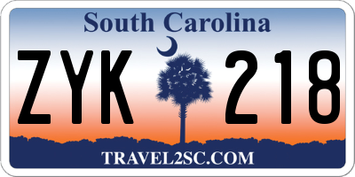 SC license plate ZYK218