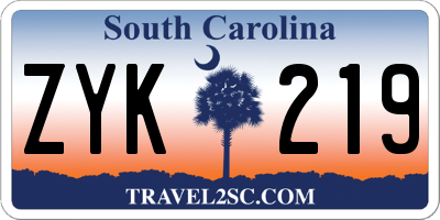 SC license plate ZYK219