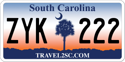 SC license plate ZYK222