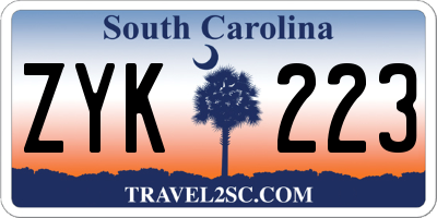 SC license plate ZYK223
