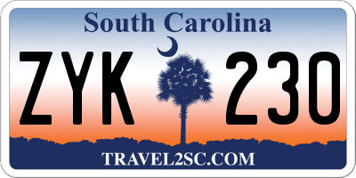 SC license plate ZYK230