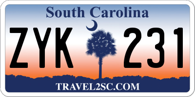 SC license plate ZYK231