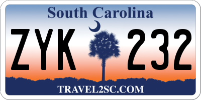 SC license plate ZYK232
