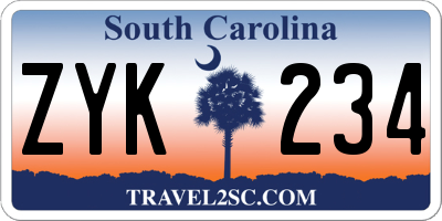 SC license plate ZYK234