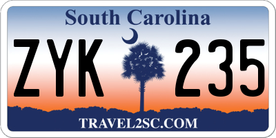SC license plate ZYK235