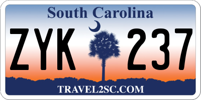SC license plate ZYK237