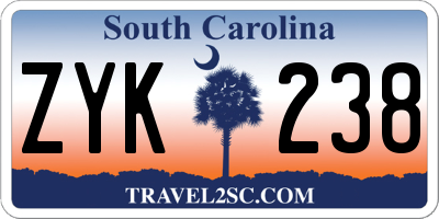SC license plate ZYK238