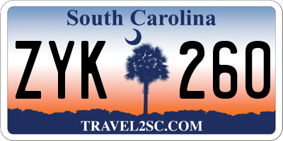 SC license plate ZYK260