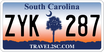 SC license plate ZYK287