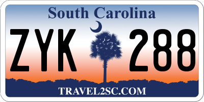 SC license plate ZYK288