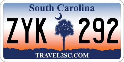 SC license plate ZYK292