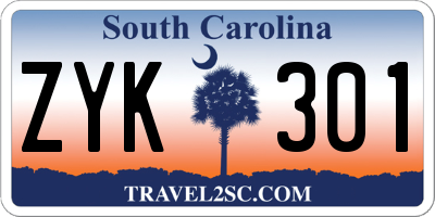 SC license plate ZYK301