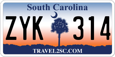 SC license plate ZYK314