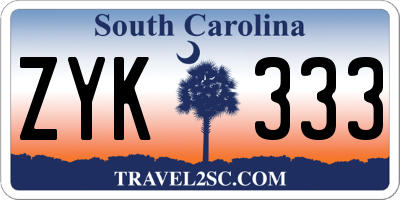 SC license plate ZYK333