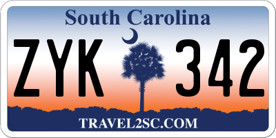 SC license plate ZYK342