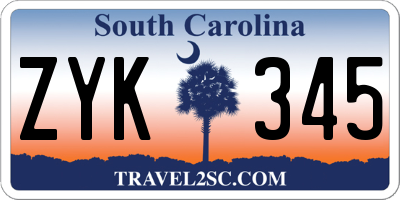 SC license plate ZYK345