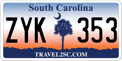SC license plate ZYK353