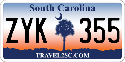 SC license plate ZYK355