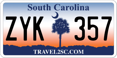 SC license plate ZYK357
