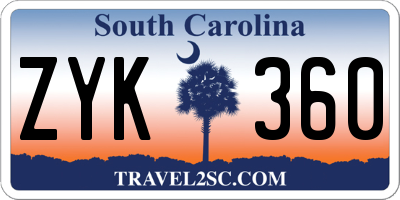 SC license plate ZYK360