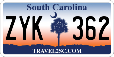 SC license plate ZYK362