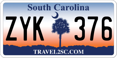 SC license plate ZYK376