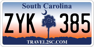 SC license plate ZYK385
