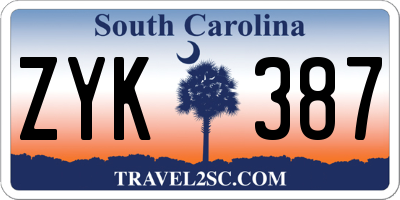 SC license plate ZYK387