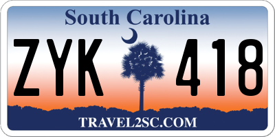 SC license plate ZYK418