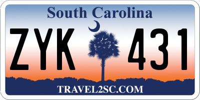 SC license plate ZYK431