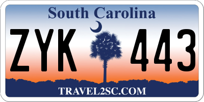 SC license plate ZYK443