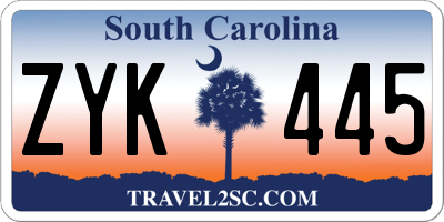 SC license plate ZYK445